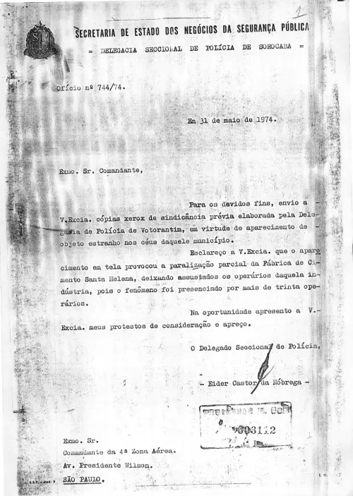 First page of BrazilianUFOFiles - CENDOC ENVELOPE 05 1974 CENDOC ENVELOPE 05 1974