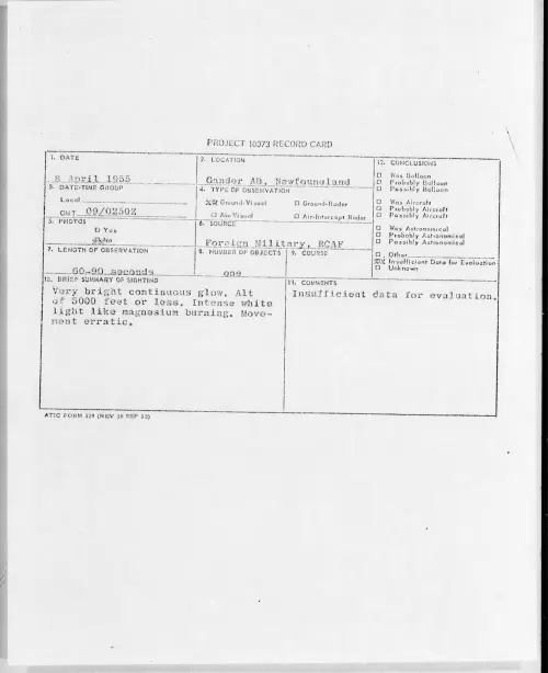 First page of 1955.04 - 6971867 - Gander AB, Newfoundland