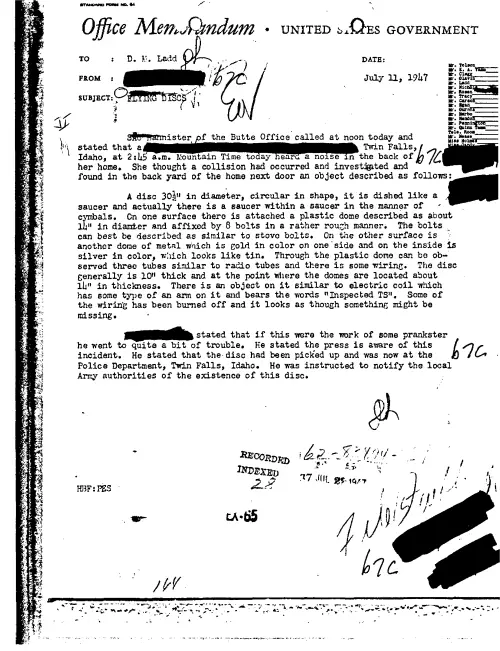 First page of FBI UFO Files - Part 2