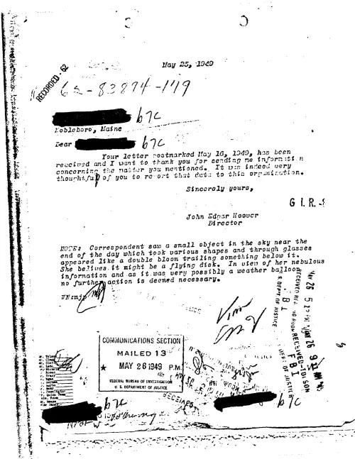 First page of FBI UFO Files - Part 6