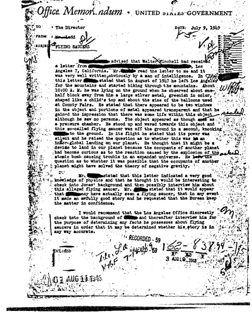First page of FBI UFO Files - Part 9