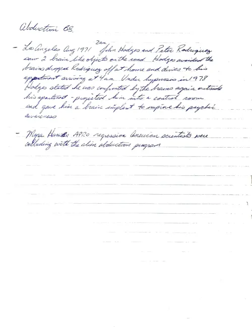 First page of Contactee Abduction Notes