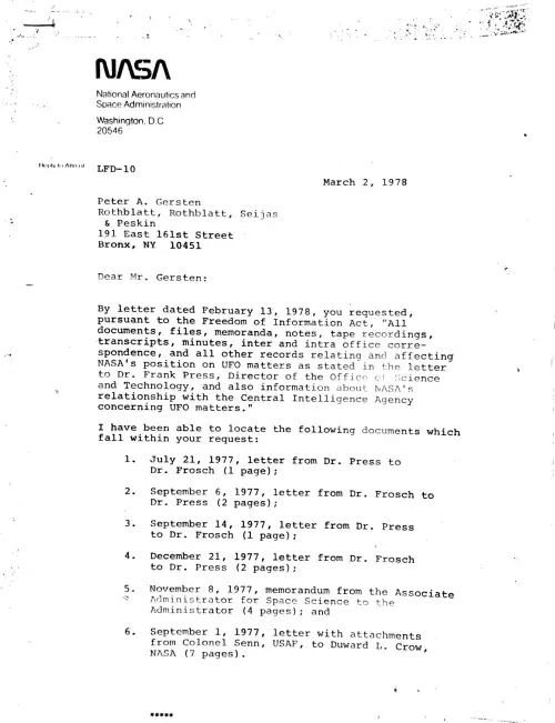 First page of Jimmy Carter NASA