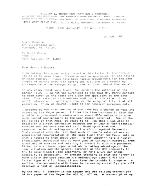 First page of Bill Moore Moore Correspondence 1