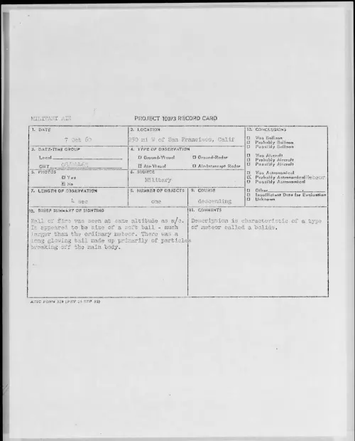 First page of 1960.10 - 8233494 - 250 mi W Of San Francisco, Calif
