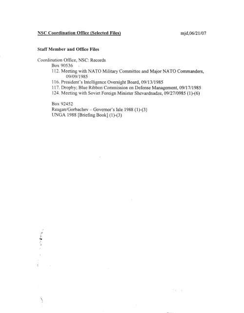 First page of Ronald Reagan Reagan FOIA