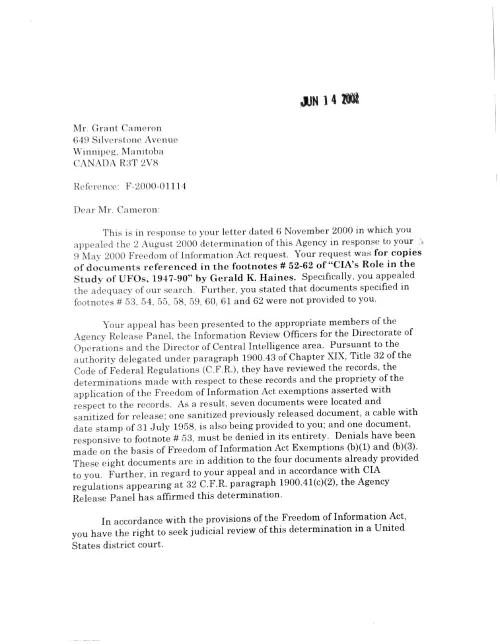 First page of Bill Clinton 1897 CIA UFO Study FOIA