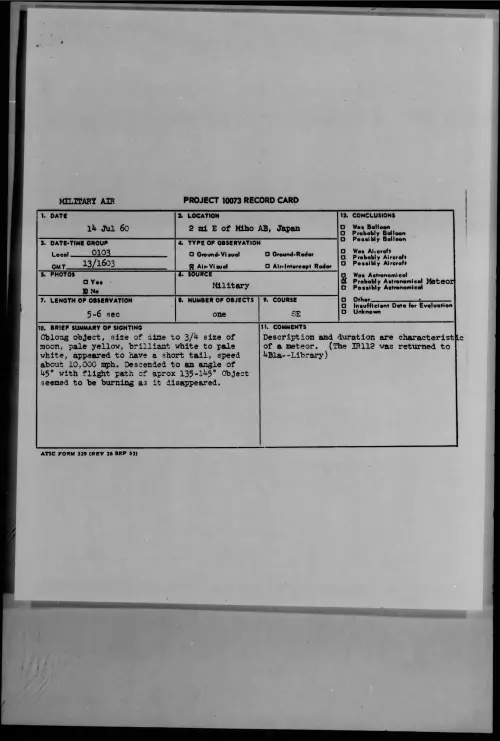 First page of 1960.07 - 7815059 - 2 Mi E of Miho AB, Japan