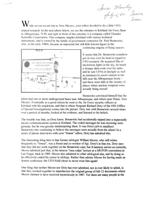 First page of Ronald Reagan Doty Saucer Smear 2000