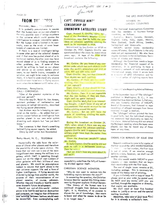 First page of Eisenhower 1954 Satellites