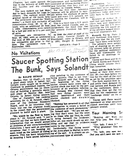 First page of Canada Flying Saucer Observatory 1