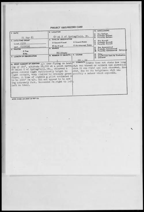 First page of 1961.03 - 8673431 - 60 Mi E Of Springfield, Mo