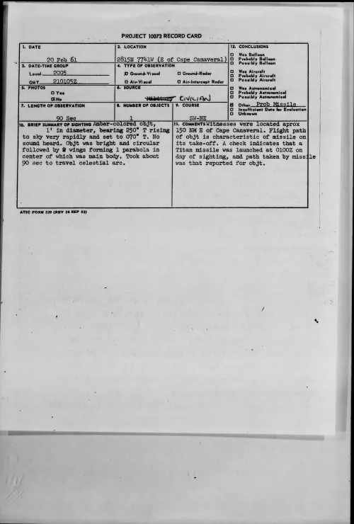 First page of 1961.02 - 8637689 - 2815N 7741W (E of Cape Canaveral)