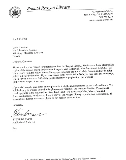 First page of Ronald Reagan Reagan Roswell
