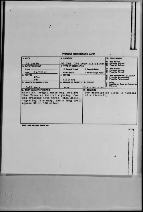 First page of 1958.06 - 8849392 - 52.26N 35W Over Mid-Atlantic