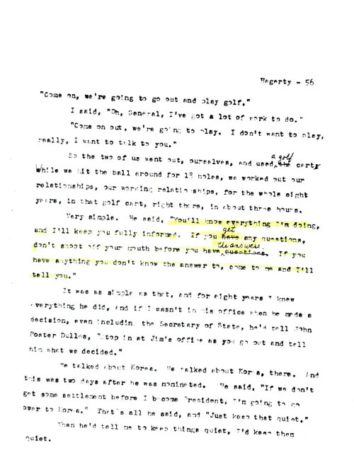 First page of Eisenhower Oral Histoies Press SecretRy Hagerty