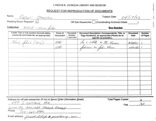 First page of Johnson FOIA