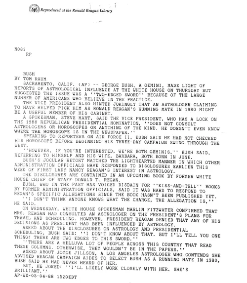 First page of Ronald Reagan Reagan Astrology 4