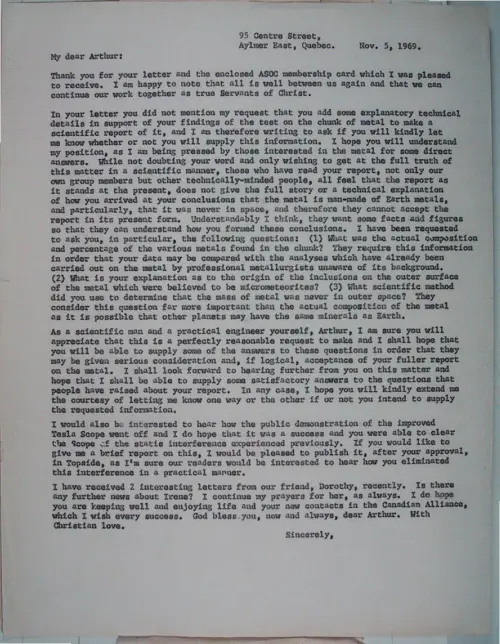 First page of Wilbert Smith Archives Files Box 1131 19 1131-19-p165