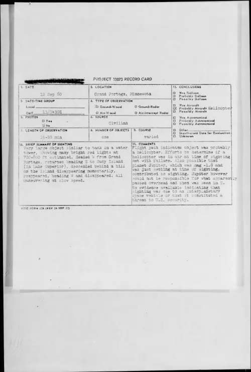 First page of 1960.09 - 8227616 - Grand Portage, Minnesota
