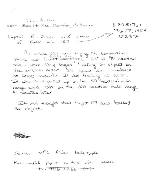 First page of Manitoba UFO Material 1