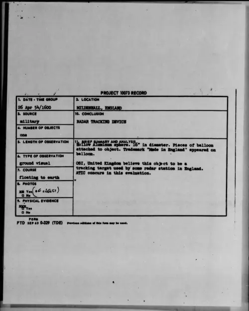 First page of 1954.04 - 6781310 - MILDENHALL, ENGLAND