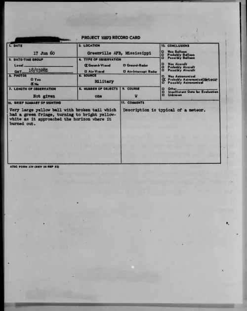 First page of 1960.06 - 7813548 - Greenville AFB, Mississippi