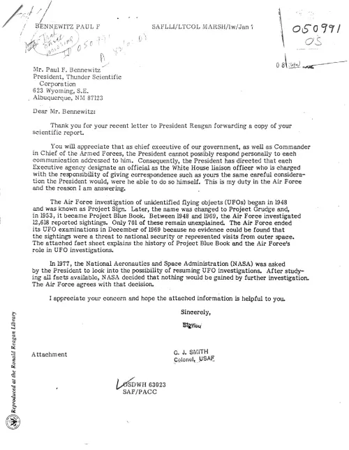 First page of Ronald Reagan Reagan Paul Bennewitz