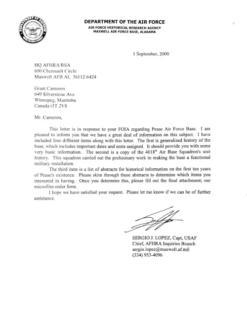 First page of Peace AFB
