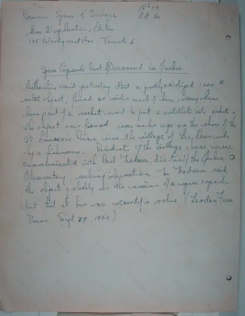 First page of Wilbert Smith Archives Files Box 1131 19 1131-19-p277