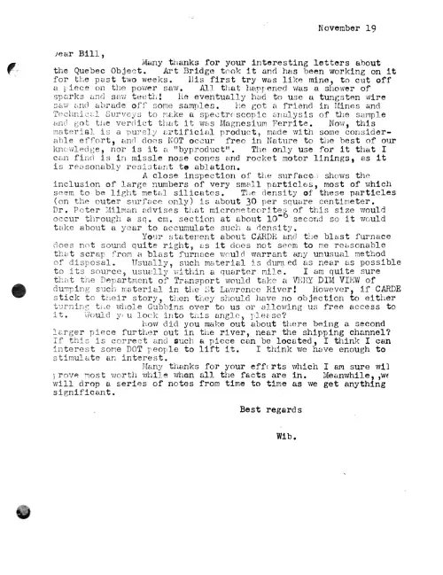 First page of Canada Wilbert Smith Correspondence 1