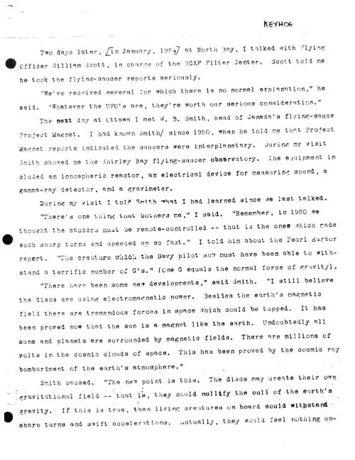 First page of Donald Keyhoe Wilbert Smith