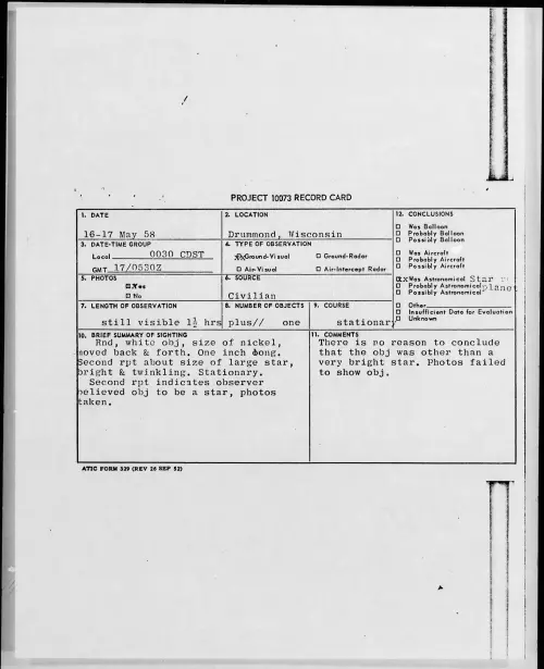 First page of 1958.05 - 7228018 - Drummond, Wisconsin