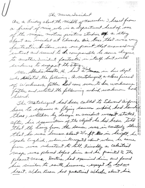 First page of Harold Sherman Muroc Incident
