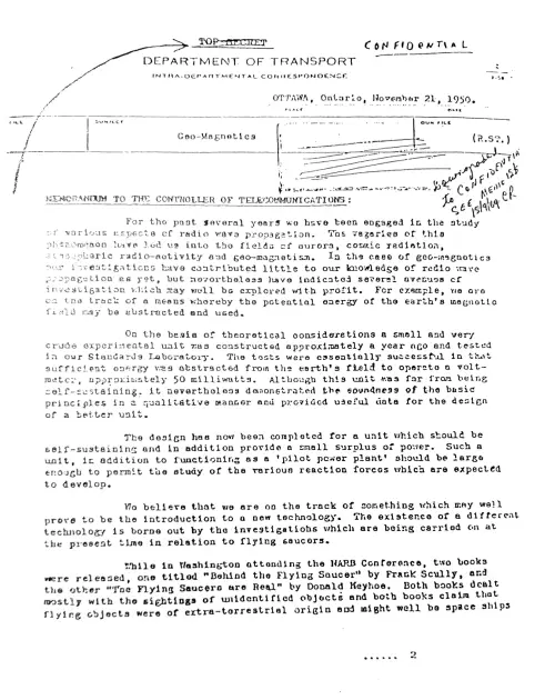 First page of Canada Canada Top Secret Memo