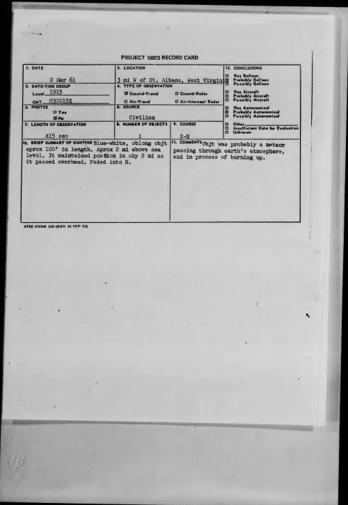 First page of 1961.03 - 8639115 - 3 Mi W of St. Albans, West Virginia