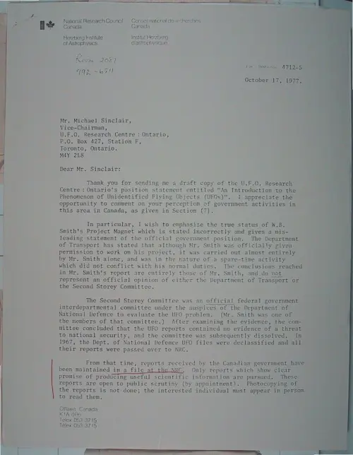First page of Wilbert Smith Archives Files Box 1131 06 1131-06-p020