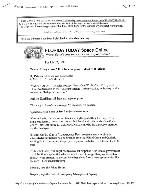 First page of Bill Clinton Linton Alien Invasion