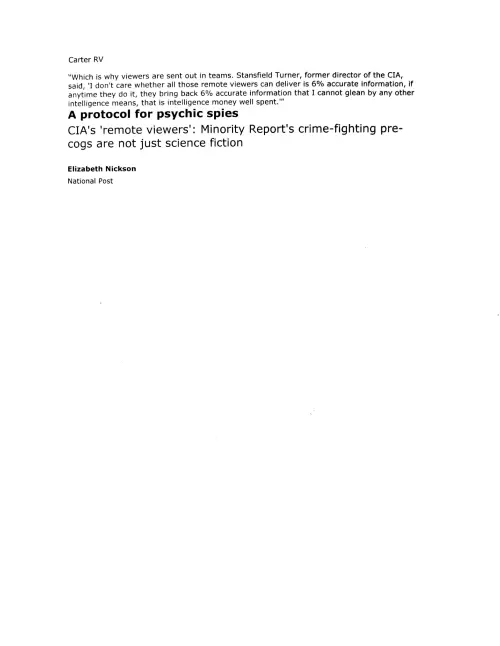 First page of Jimmy Carter Remote Viewing