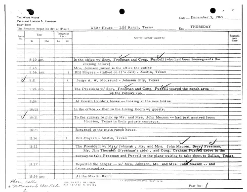 First page of Johnson Kecksburg Presidential schedule