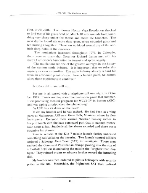 First page of Canada Malmstrom UFOs 1975