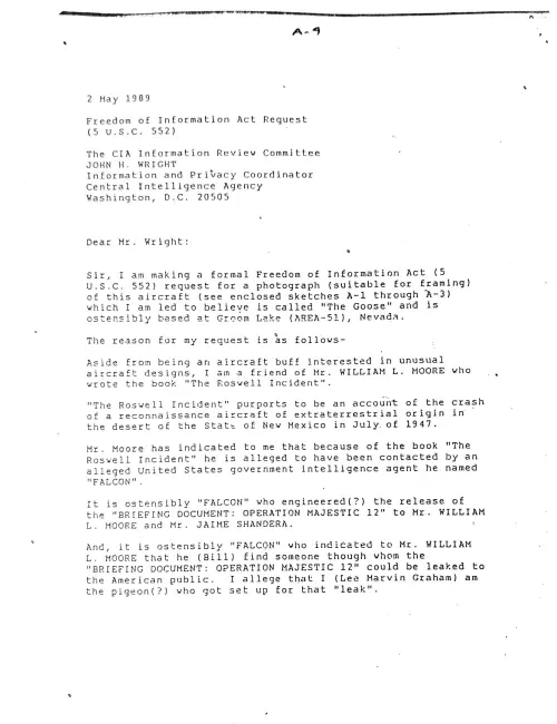 First page of Bill Moore Moore Area 51 plane The Goose