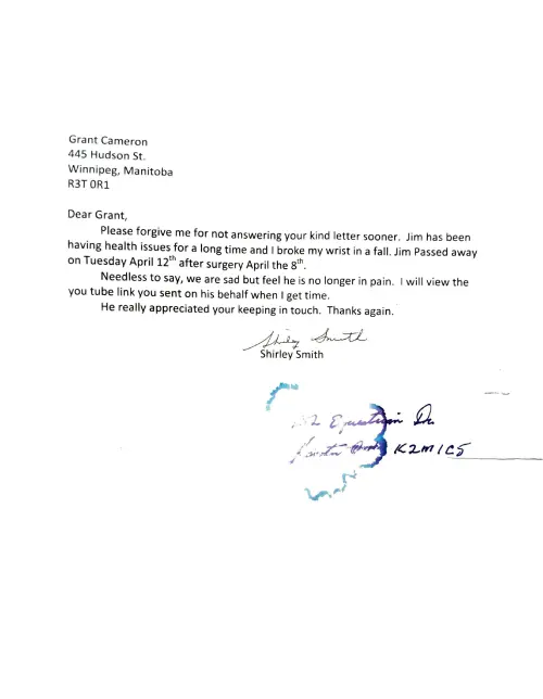 First page of Jim Smith Death Letter