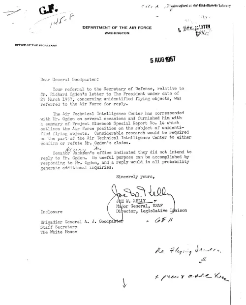 First page of Eisenhower UFO Mail 2
