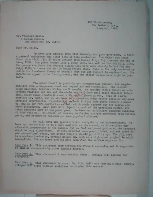 First page of Wilbert Smith Archives Files Box 1131 19 1131-19-p238