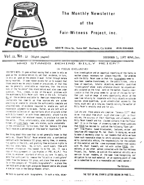 First page of Bill Moore Focus December 1987