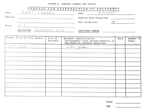 First page of Johnson Hot Line