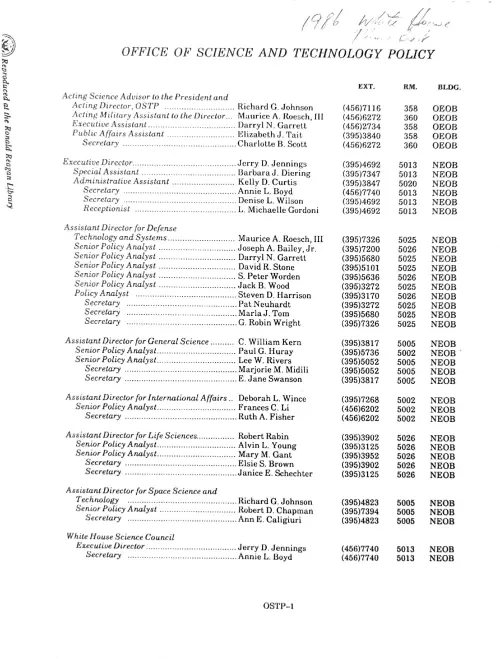 First page of Ronald Reagan Reagan OSTP