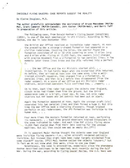First page of invisible Flying Saucer-Case Reports Suggest The Reality