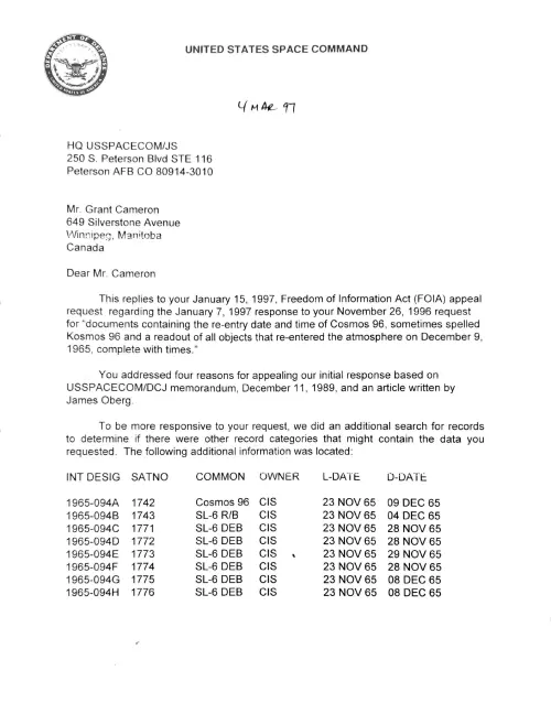 First page of Johnson Russian Satellite FOIA